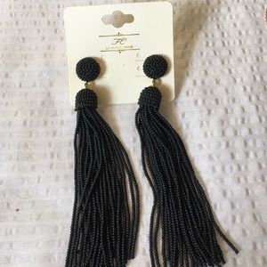Black Beaded Tassel Earrings.